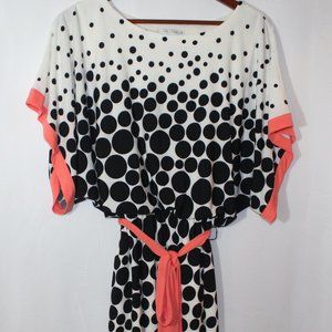 Sandra Darren Polka Dot and Coral Trim Dress